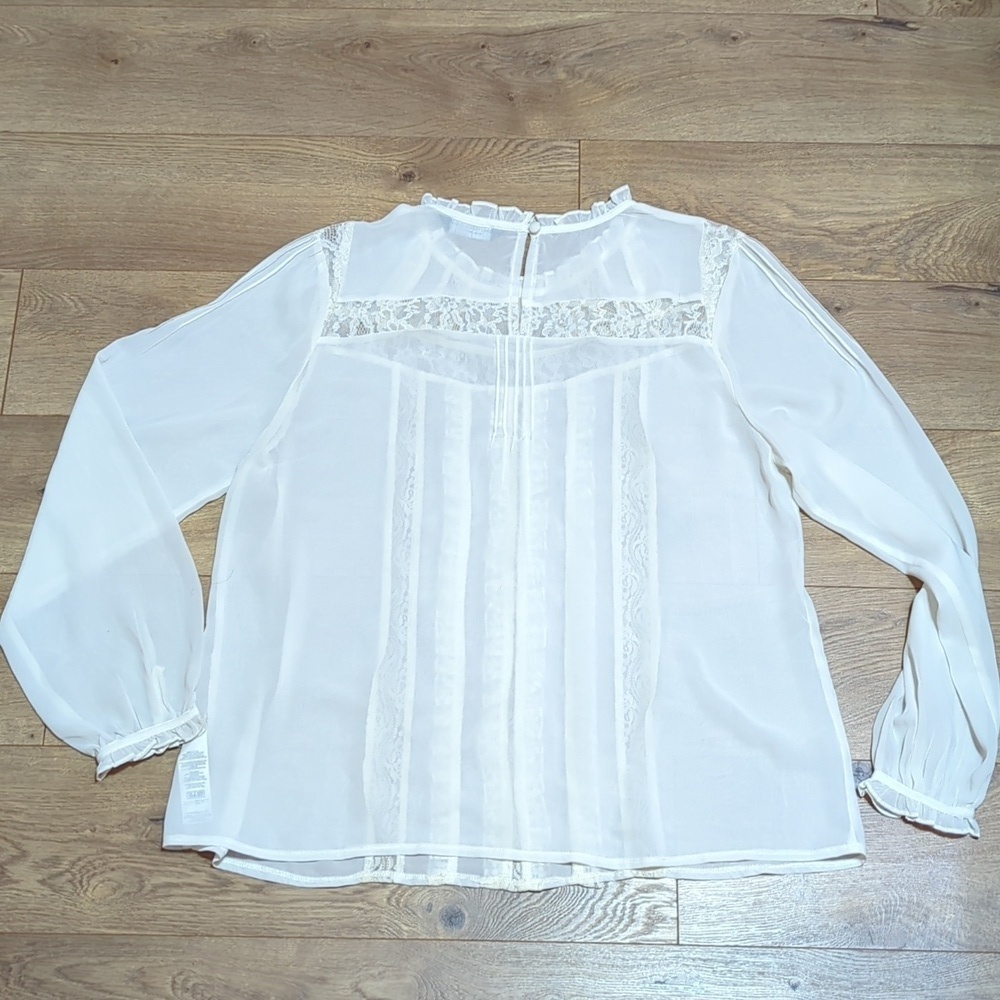 Dorothy Perkins Cream Lace Detail Victorian Romantic Sheer Blouse sz 14 - Picture 4 of 10